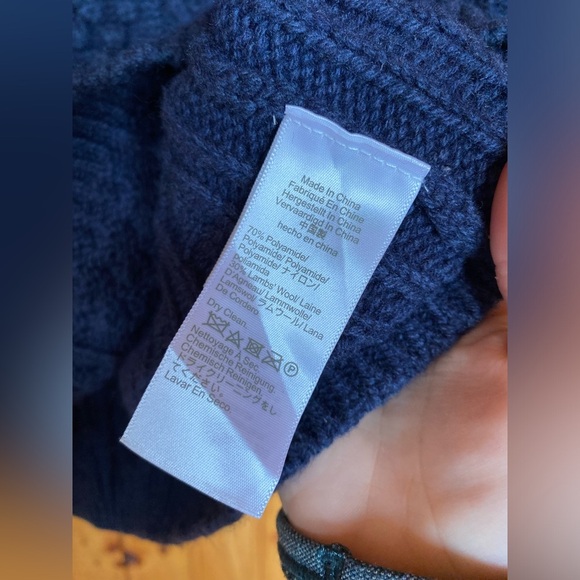 NWT J Crew Cable Knit Mini Sweater Dress Navy Blue BN154 Lambs Wool Blend Ruffle - Picture 5 of 10